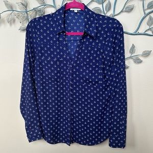 ❤️Express “The Portofino Shirt” Anchor Navy Blue & White Sz S EUC CLEARANCE